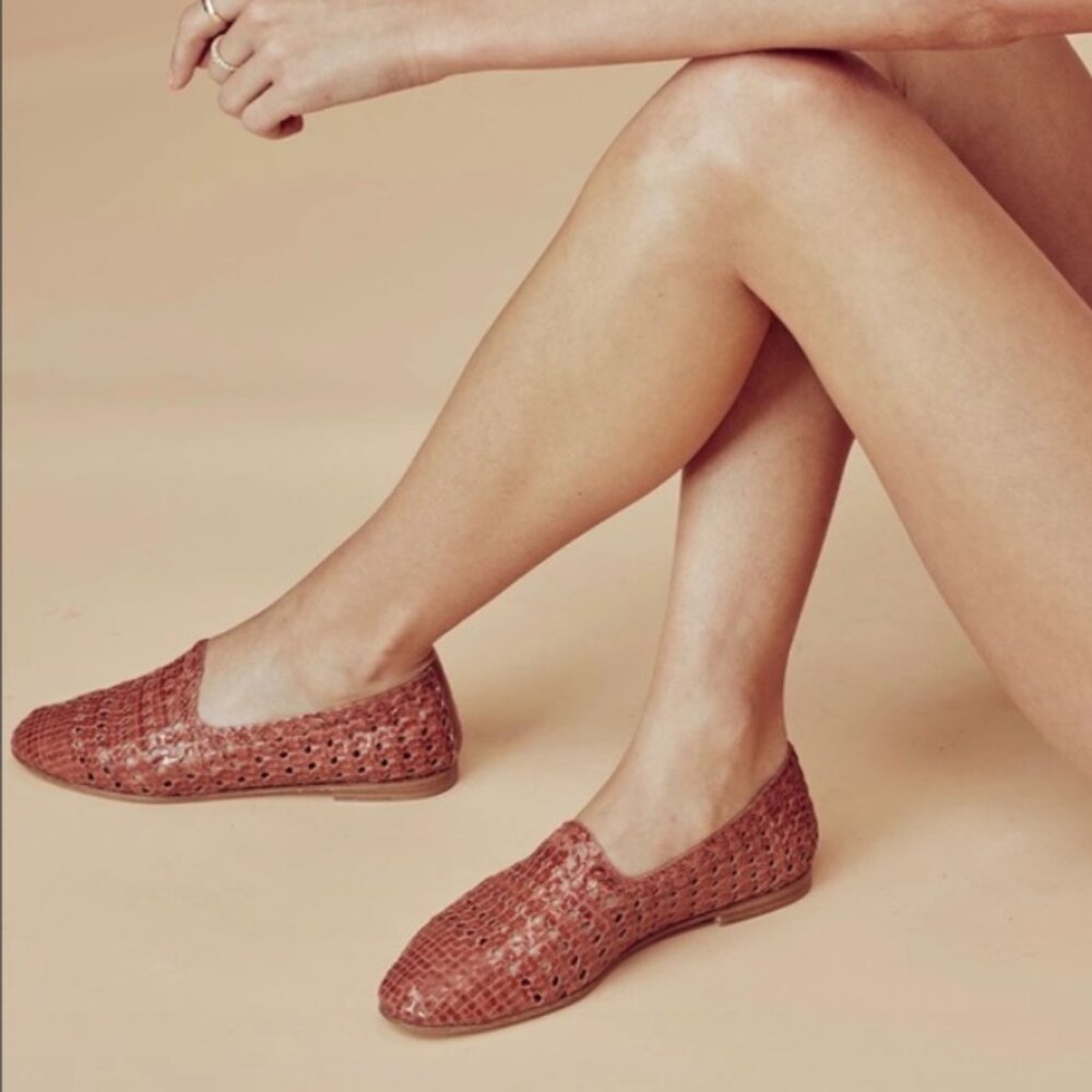 For Love & Lemons brown leather braided woven loafers 9